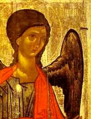 Ícone russo de São Miguel Arcanjo, detalhe